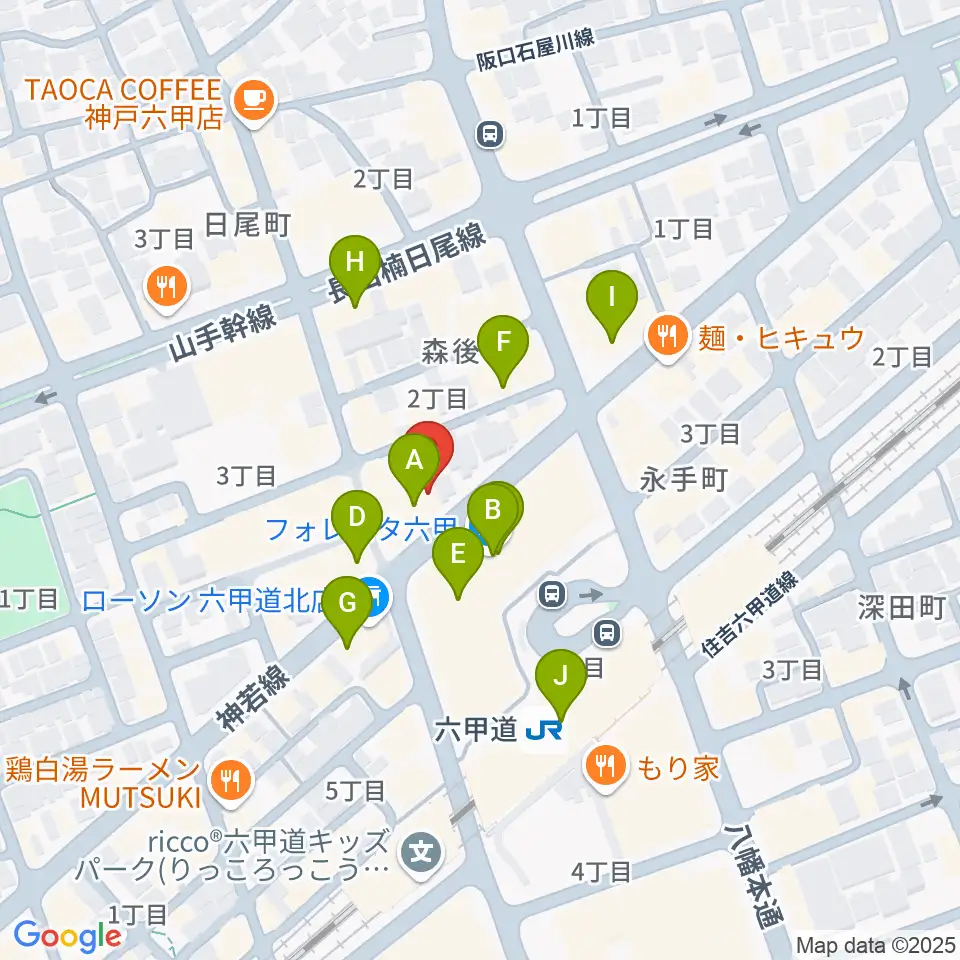 音楽練習室スタジオアコースティック周辺のカフェ一覧地図