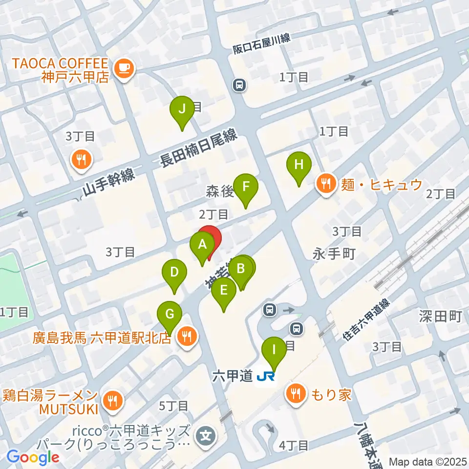 音楽練習室スタジオアコースティック周辺のカフェ一覧地図
