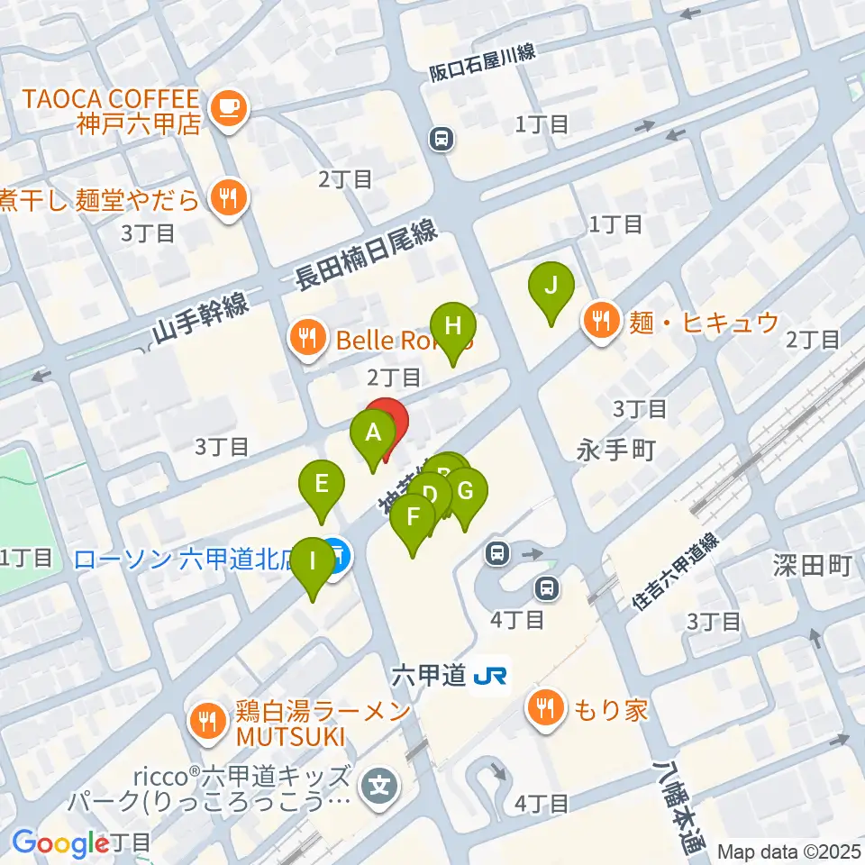 音楽練習室スタジオアコースティック周辺のカフェ一覧地図