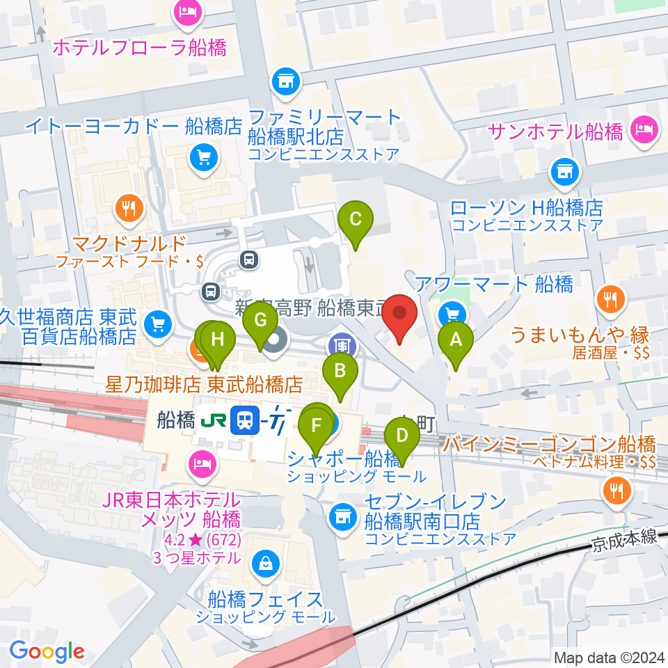 YuMe VOCAL SCHOOL 千葉船橋校周辺のカフェ一覧地図