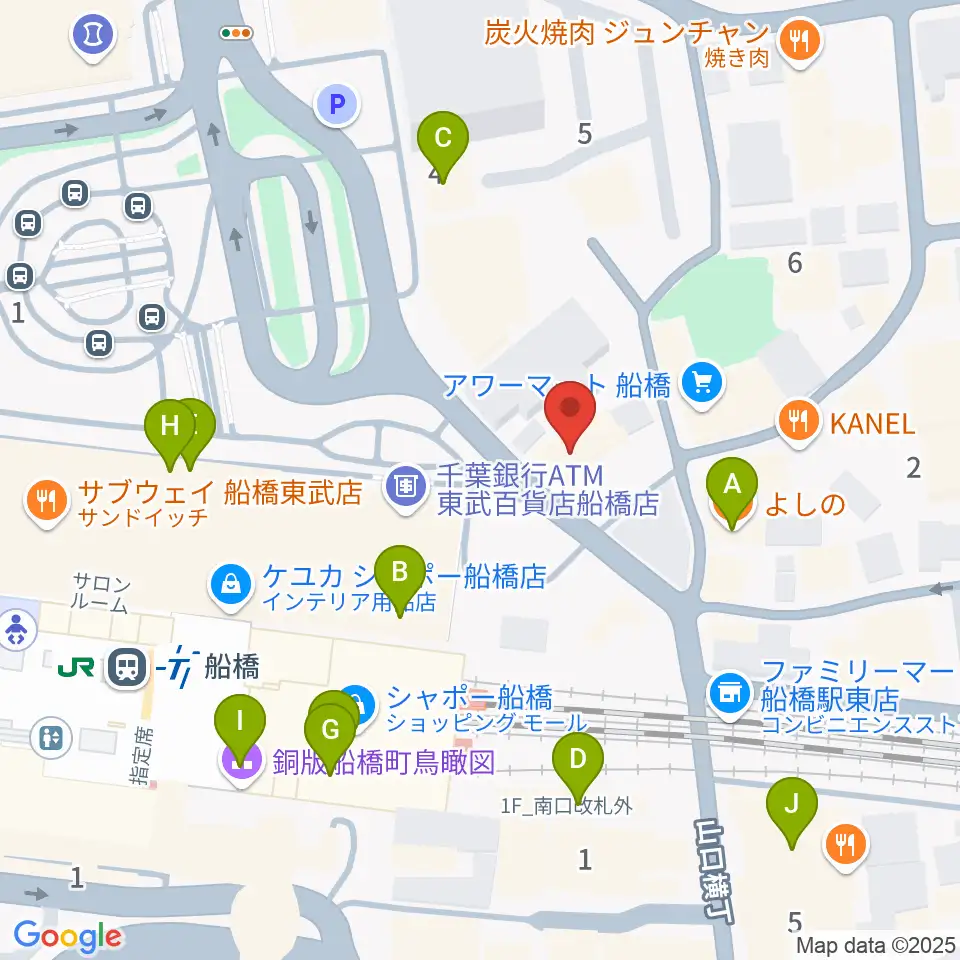 YuMe VOCAL SCHOOL 千葉船橋校周辺のカフェ一覧地図