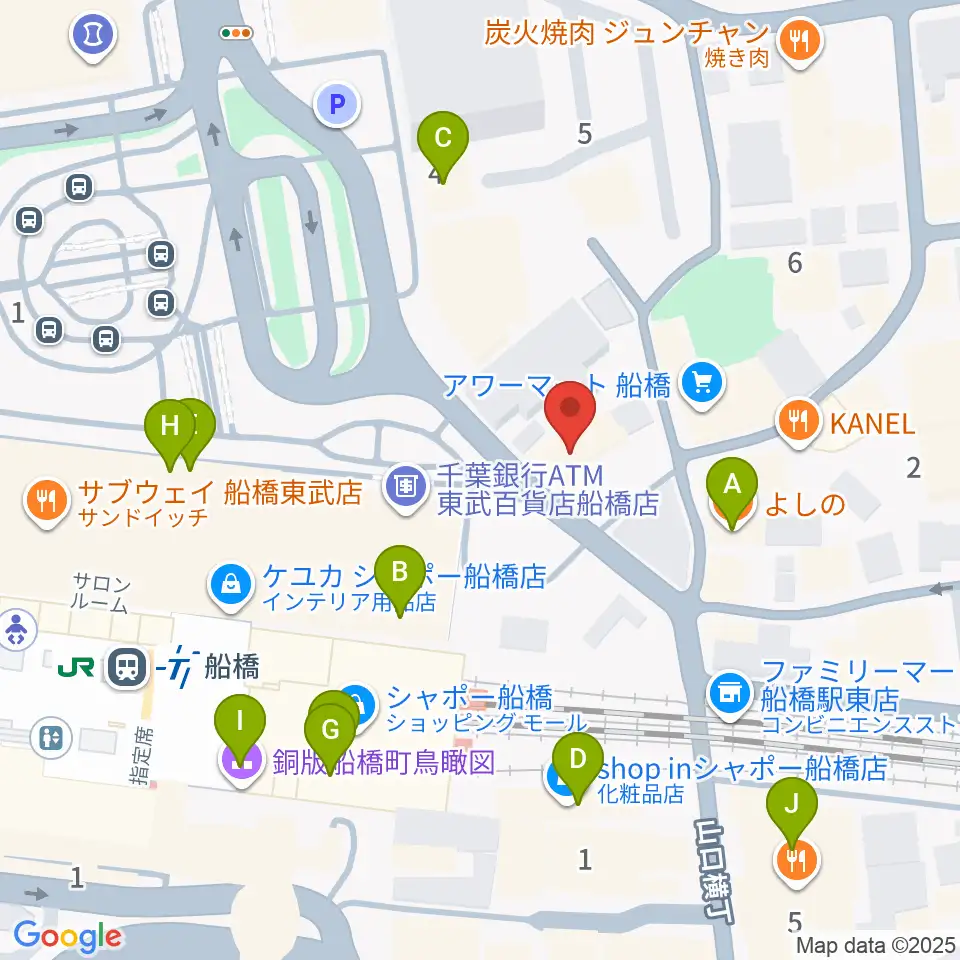 YuMe VOCAL SCHOOL 千葉船橋校周辺のカフェ一覧地図