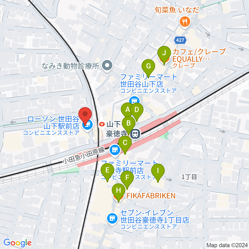 リューテリア・ガン周辺のカフェ一覧地図