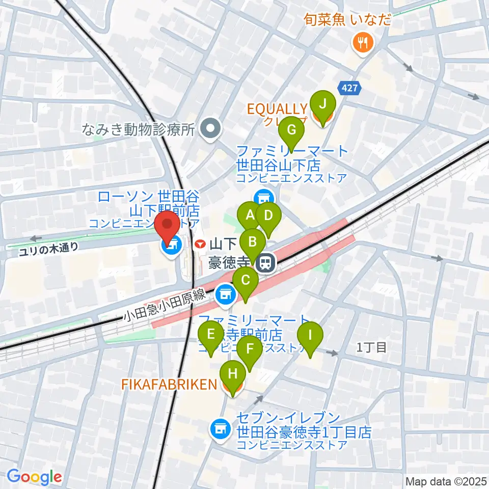 リューテリア・ガン周辺のカフェ一覧地図