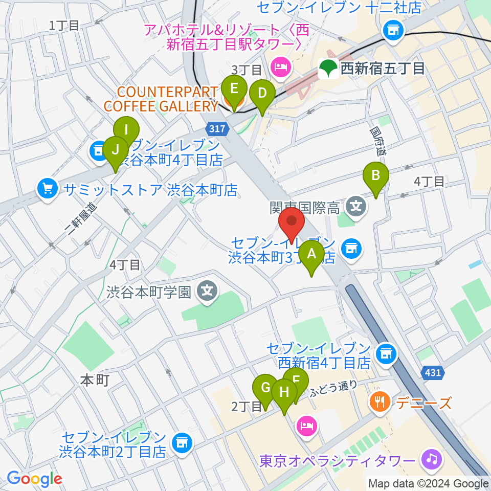 香野弦楽器周辺のカフェ一覧地図