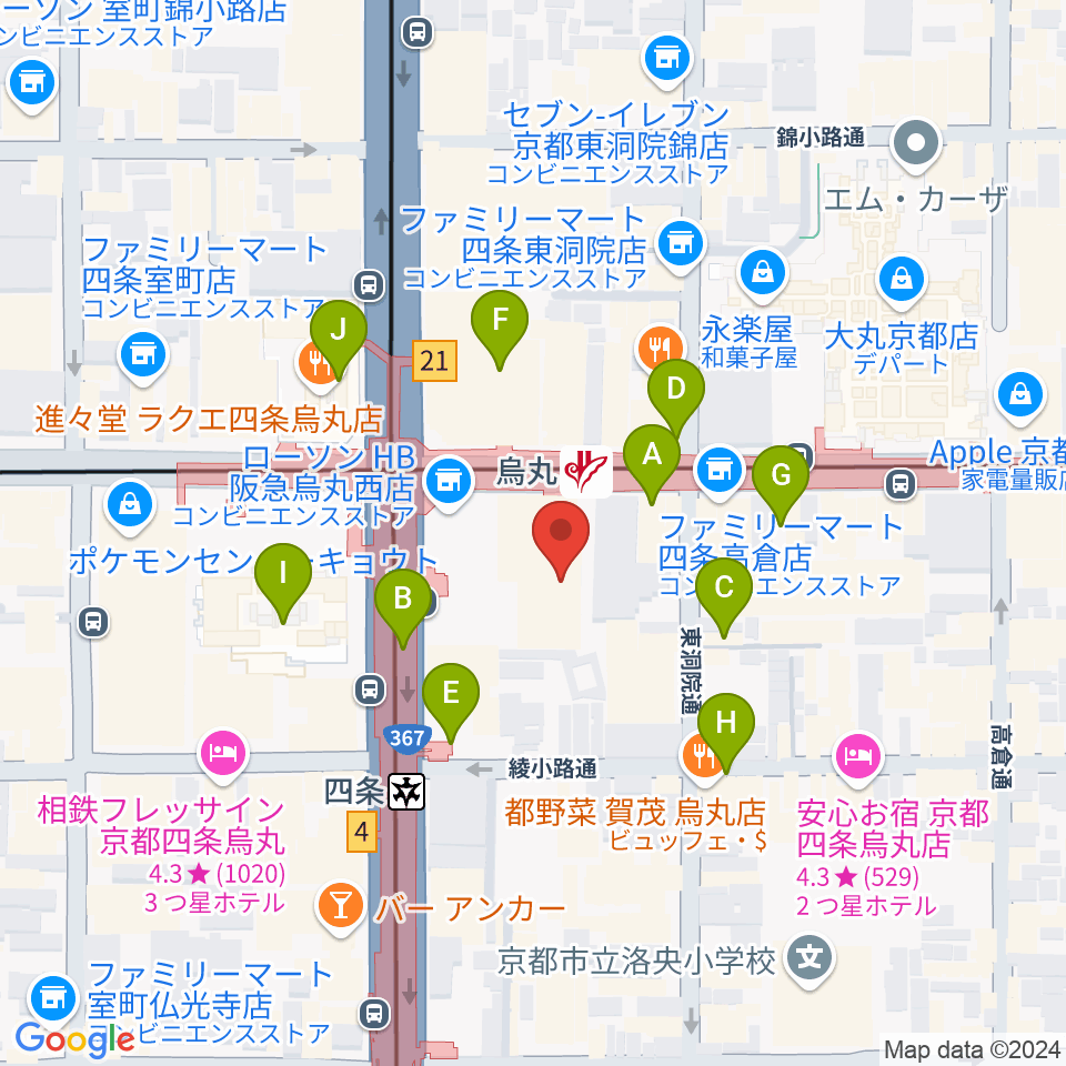 JEUGIAミュージックサロン四条周辺のカフェ一覧地図