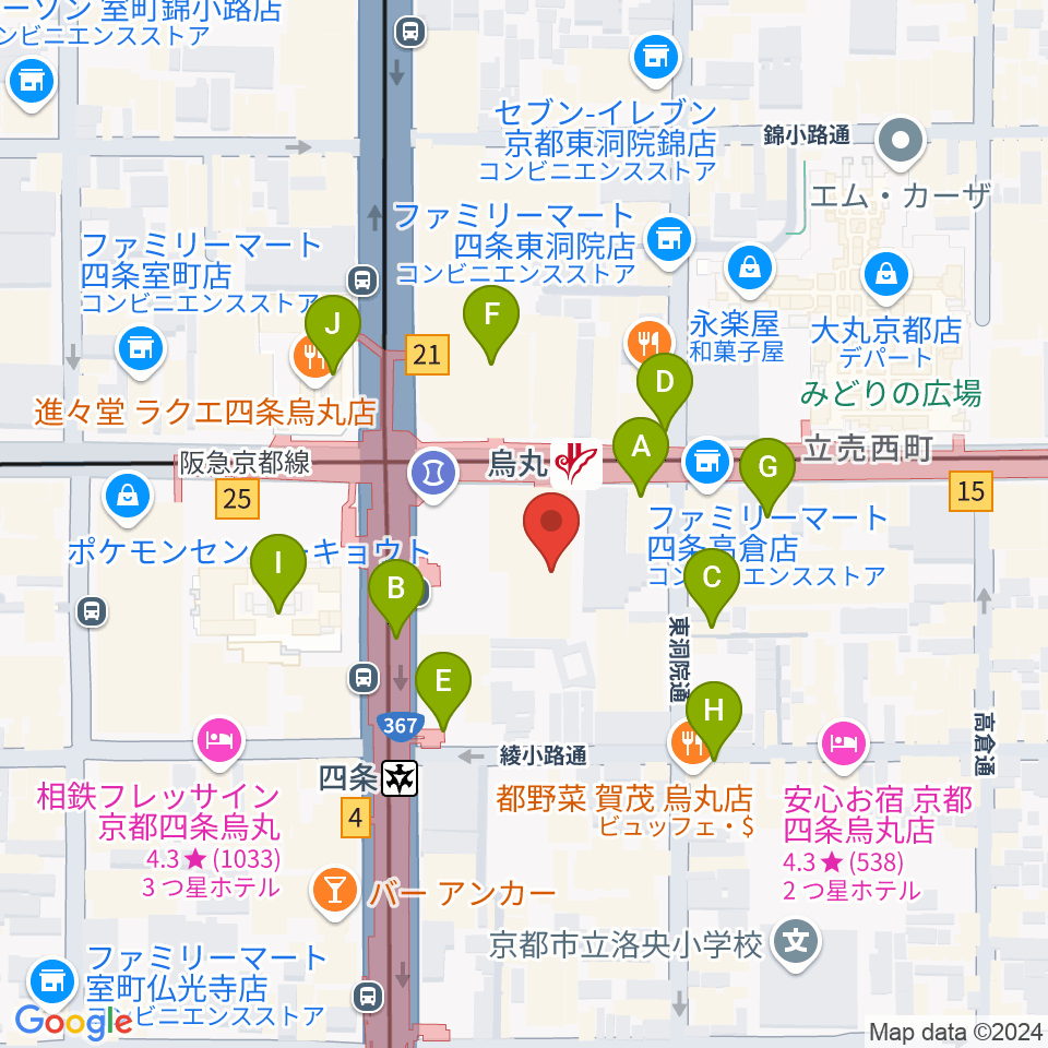 JEUGIAミュージックサロン四条周辺のカフェ一覧地図