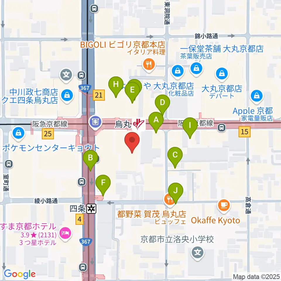 JEUGIAミュージックサロン四条周辺のカフェ一覧地図