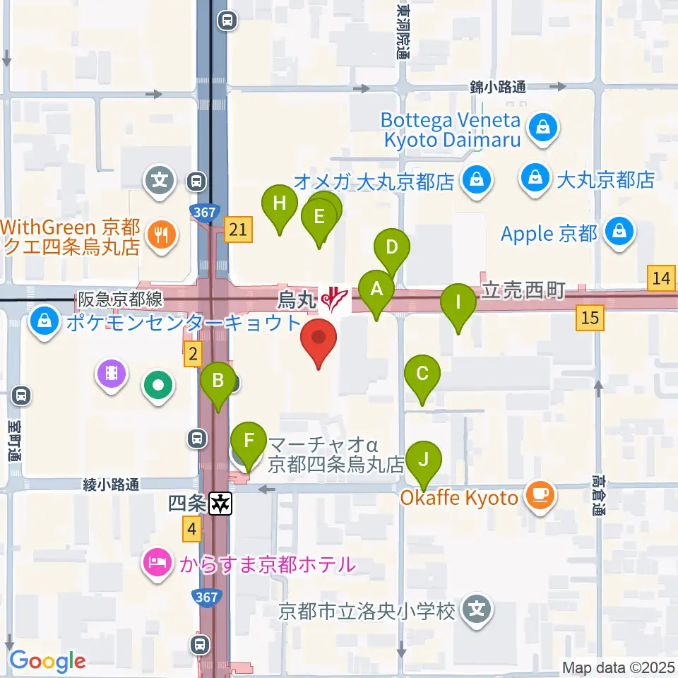 JEUGIAミュージックサロン四条周辺のカフェ一覧地図