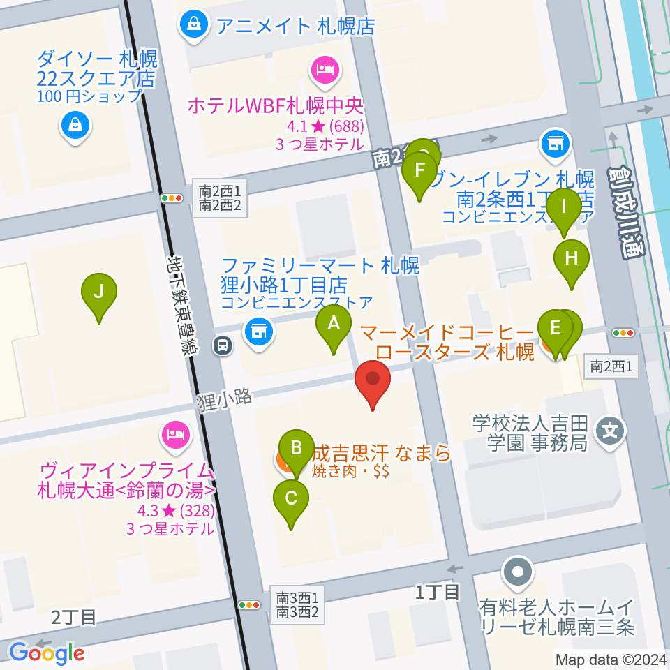 BIGBOSS札幌周辺のカフェ一覧地図