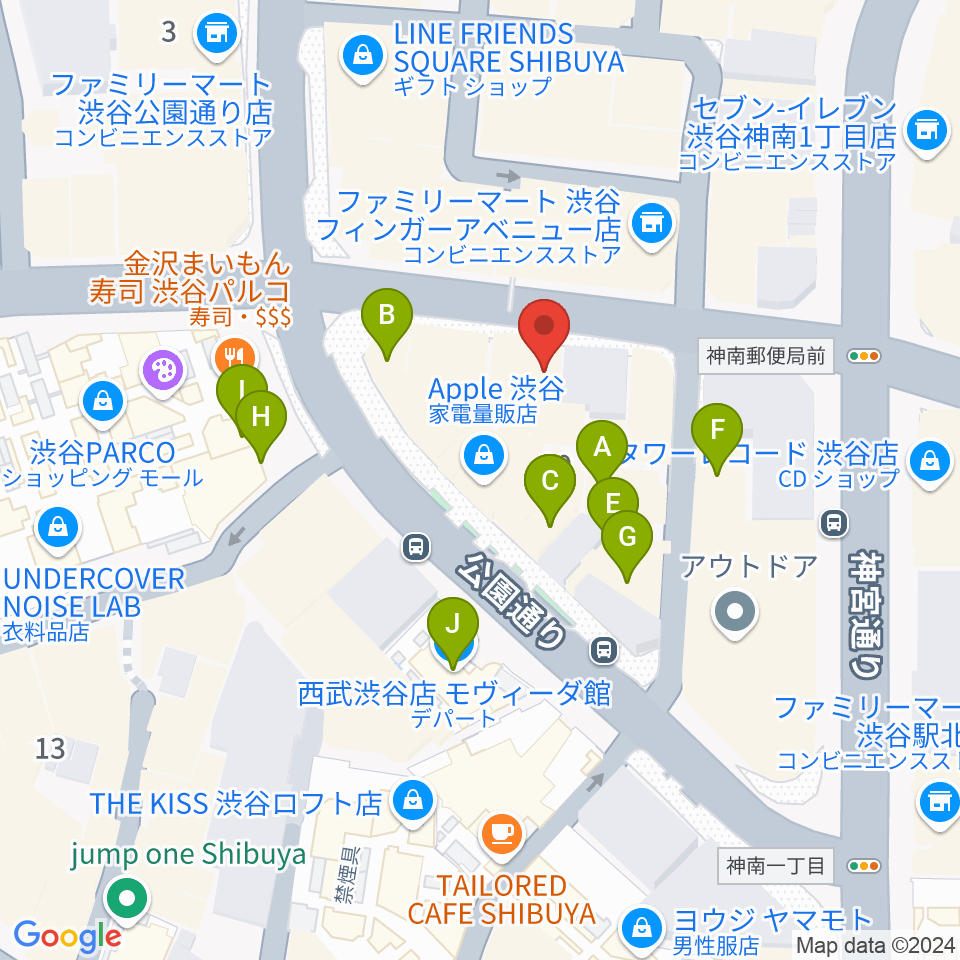 シアーミュージック渋谷校周辺のカフェ一覧地図