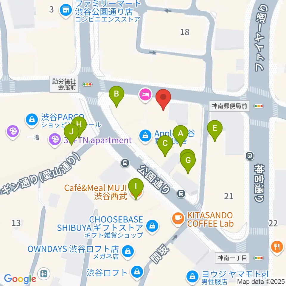 シアーミュージック渋谷校周辺のカフェ一覧地図
