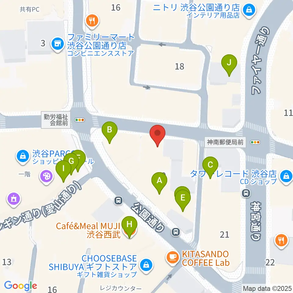 シアーミュージック渋谷校周辺のカフェ一覧地図