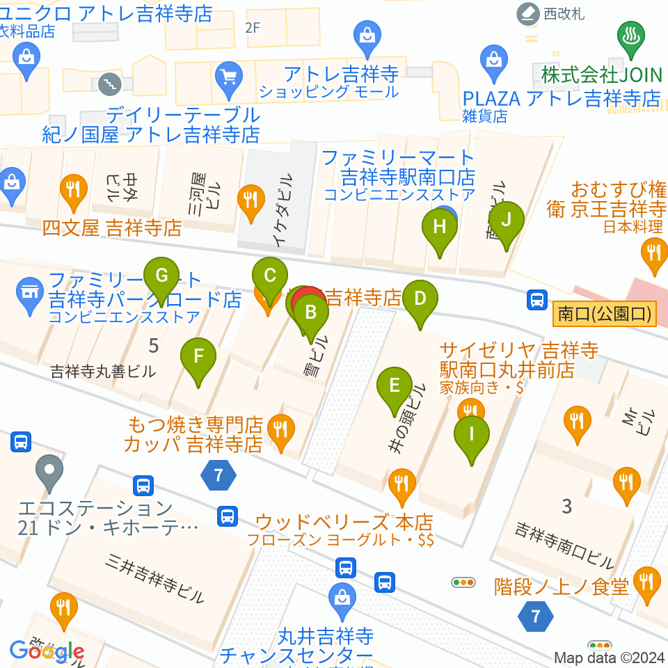 シアーミュージック 吉祥寺校周辺のカフェ一覧地図