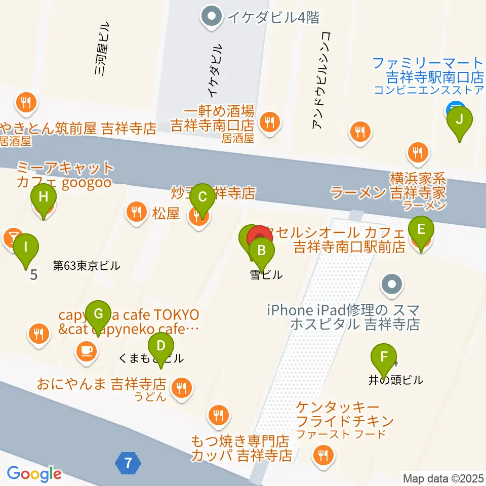 シアーミュージック 吉祥寺校周辺のカフェ一覧地図