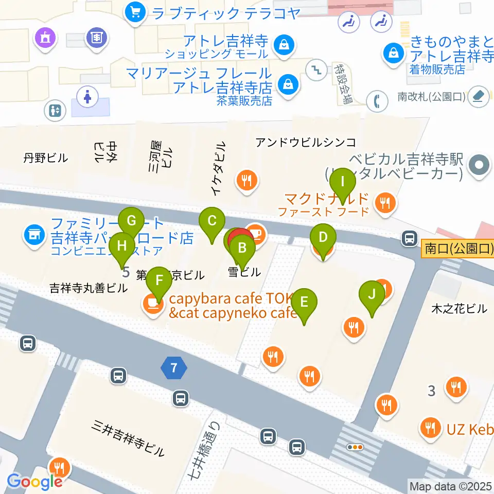 シアーミュージック 吉祥寺校周辺のカフェ一覧地図