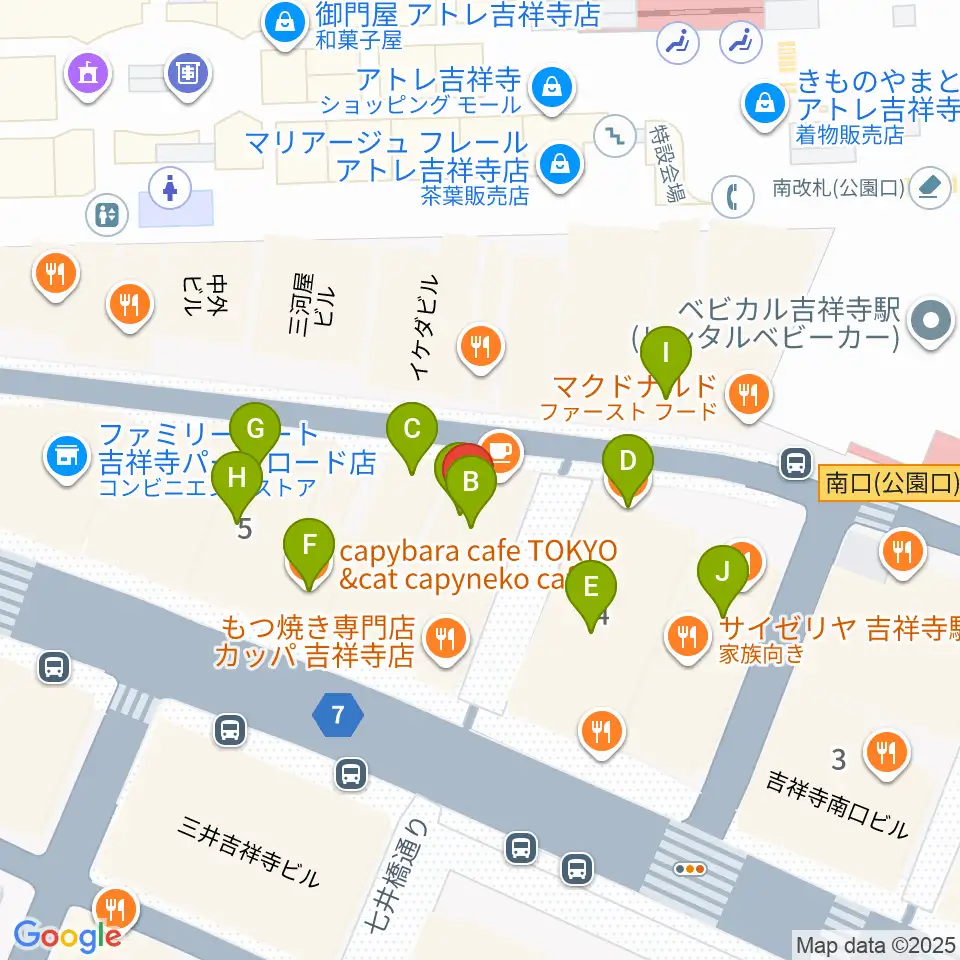 シアーミュージック 吉祥寺校周辺のカフェ一覧地図