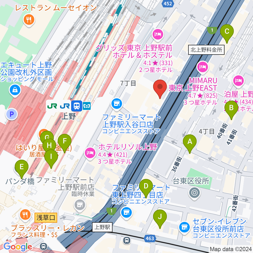 シアーミュージック 上野校周辺のカフェ一覧地図