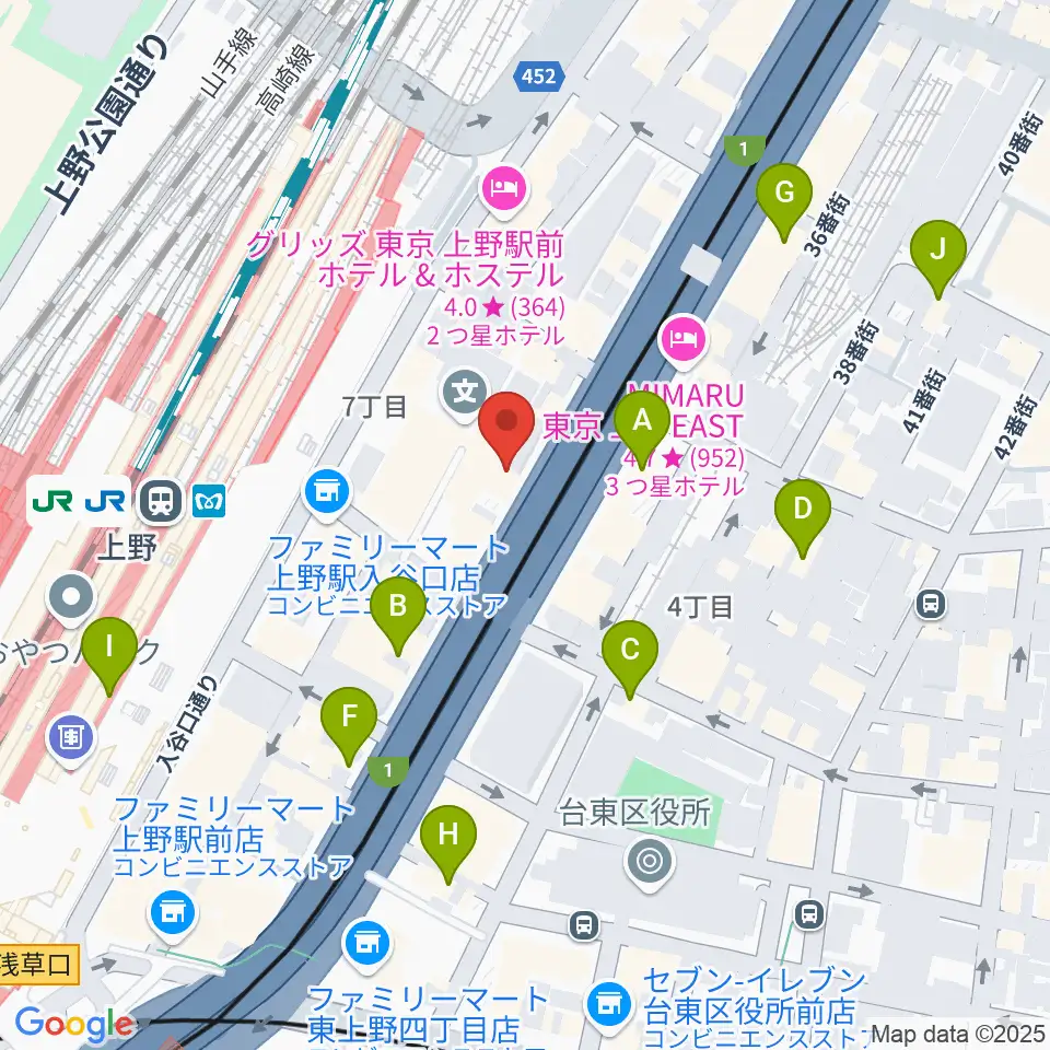 シアーミュージック 上野校周辺のカフェ一覧地図