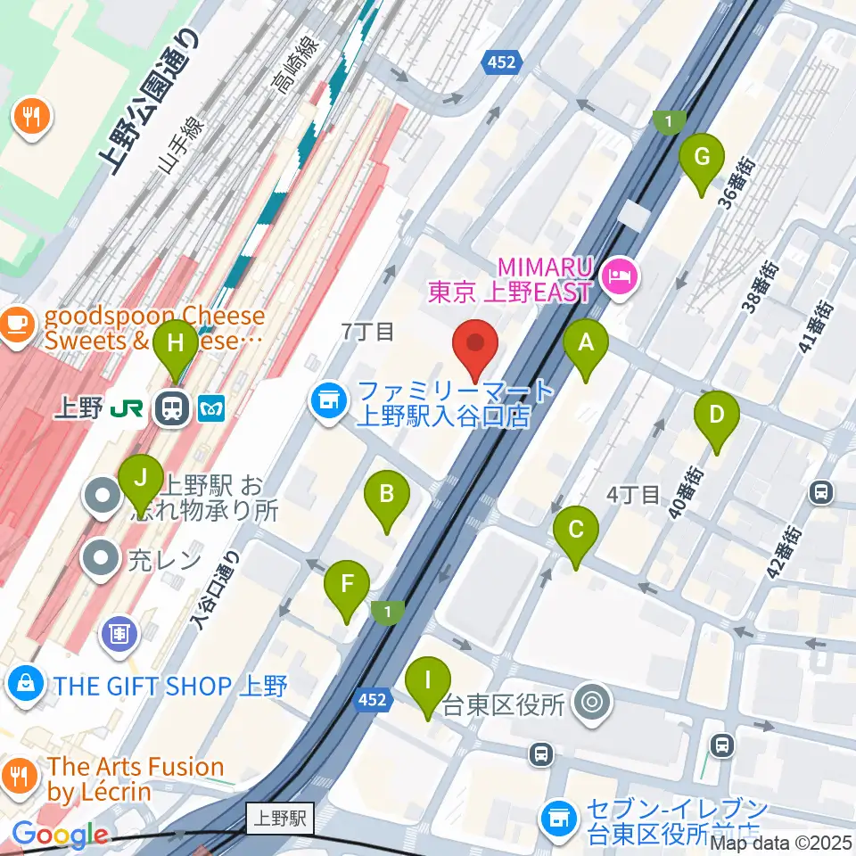 シアーミュージック 上野校周辺のカフェ一覧地図