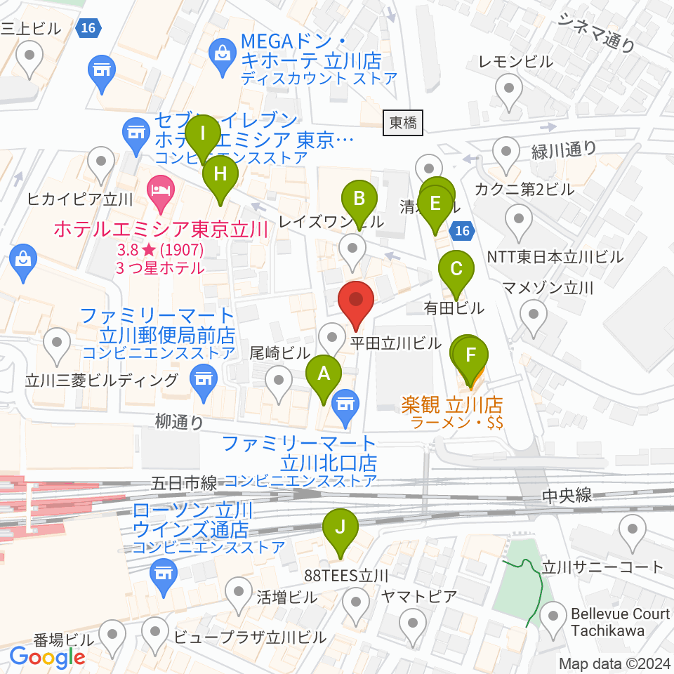 シアーミュージック立川校周辺のカフェ一覧地図