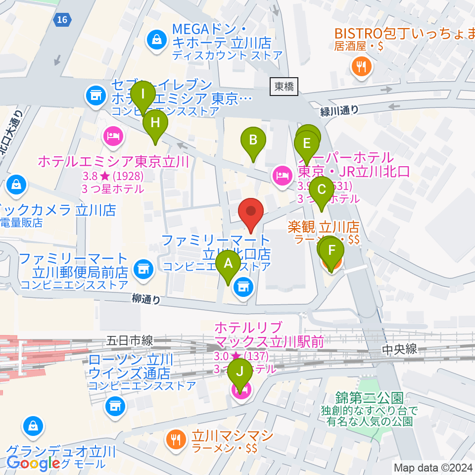 シアーミュージック立川校周辺のカフェ一覧地図