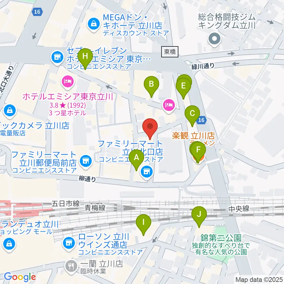 シアーミュージック立川校周辺のカフェ一覧地図