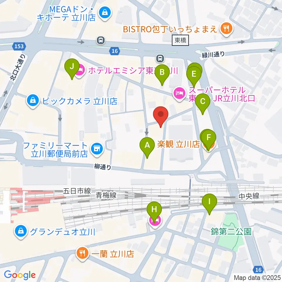 シアーミュージック立川校周辺のカフェ一覧地図