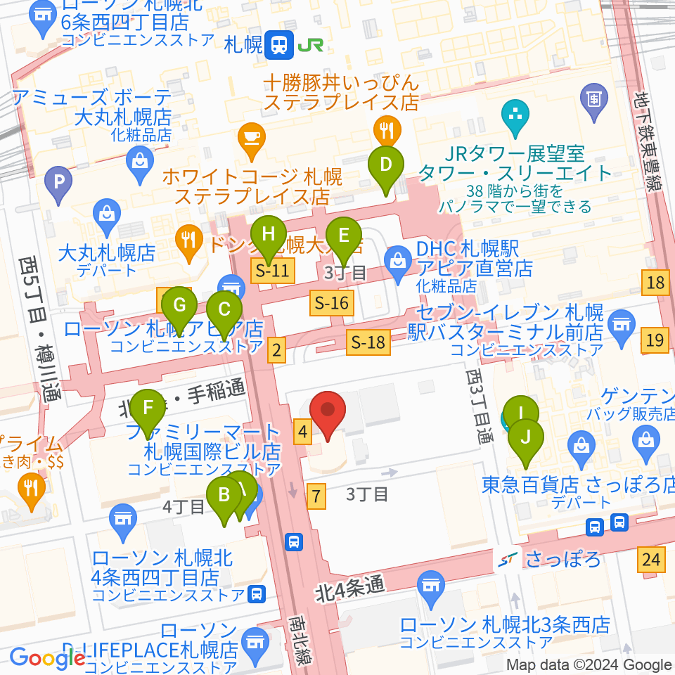 シアーミュージック 札幌校周辺のカフェ一覧地図