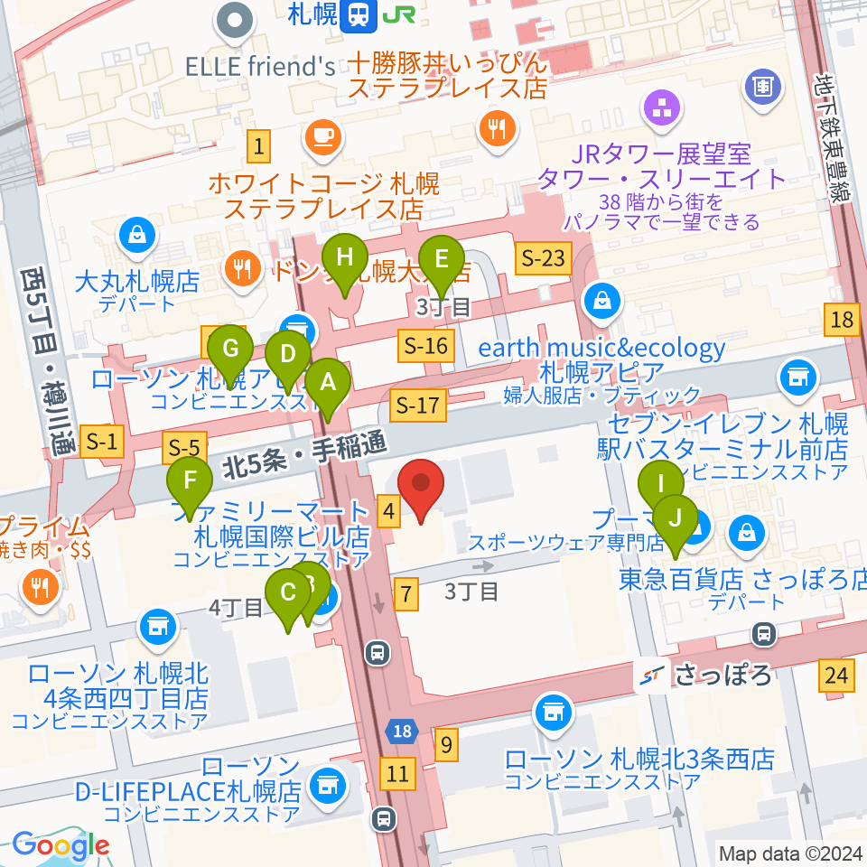 シアーミュージック 札幌校周辺のカフェ一覧地図