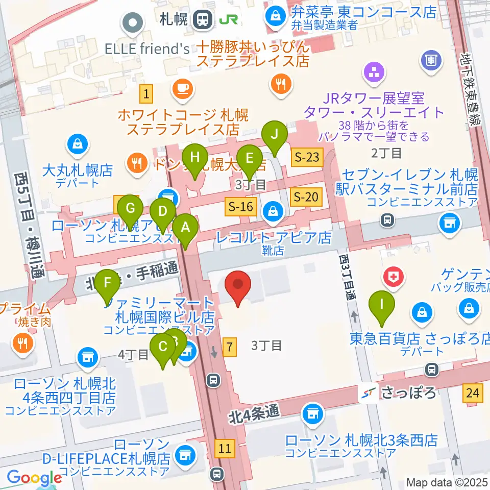 シアーミュージック 札幌校周辺のカフェ一覧地図