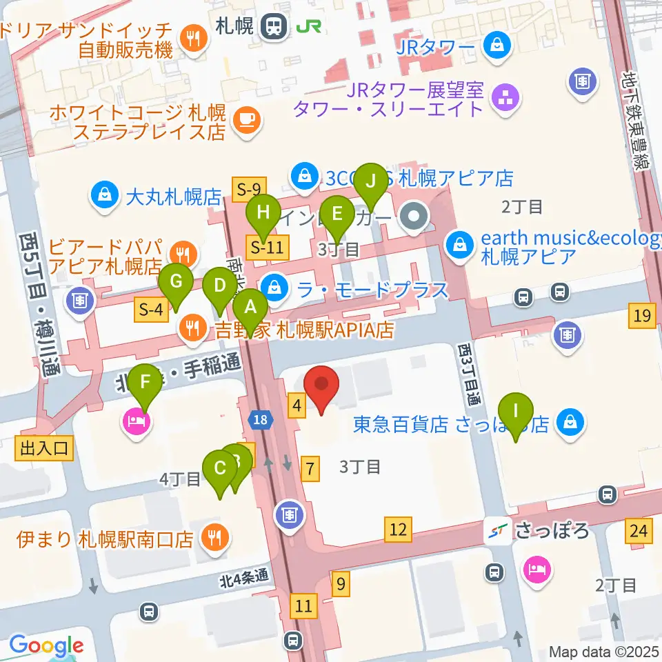 シアーミュージック 札幌校周辺のカフェ一覧地図