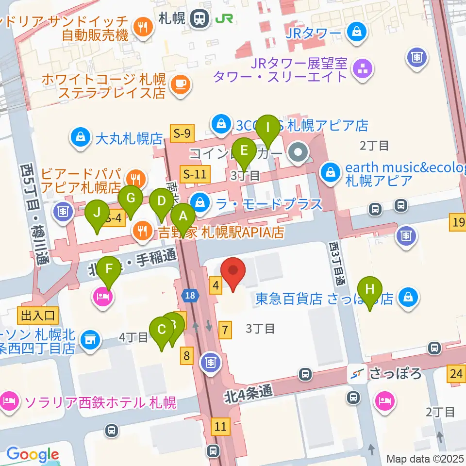 シアーミュージック 札幌校周辺のカフェ一覧地図