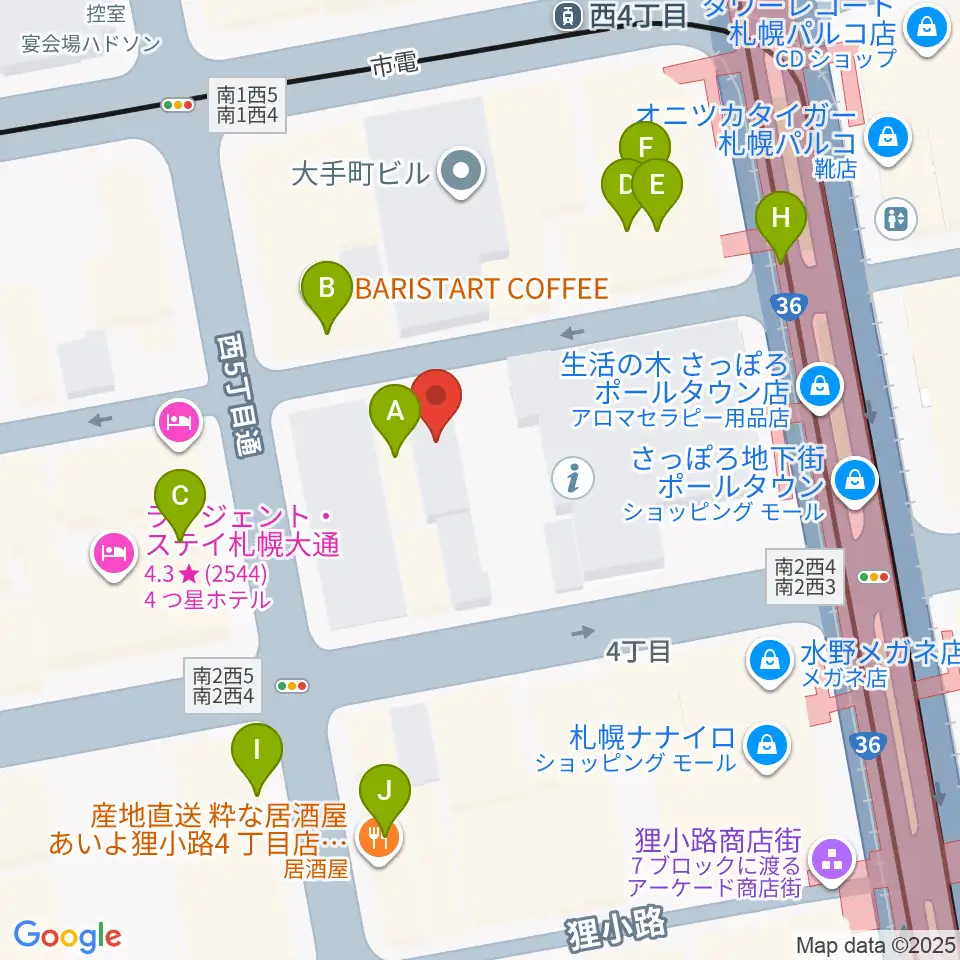 シアーミュージック 札幌校周辺のカフェ一覧地図