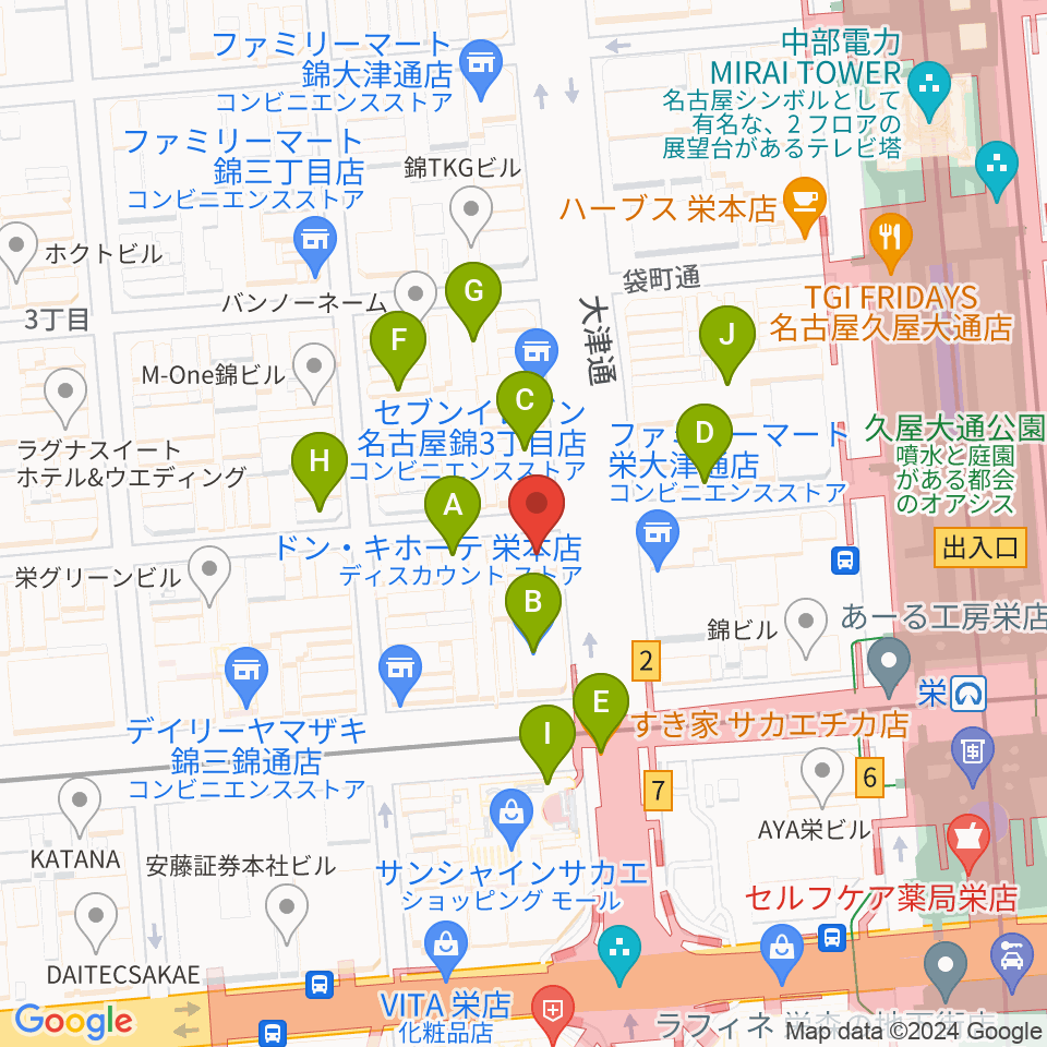 シアーミュージック 栄校周辺のカフェ一覧地図