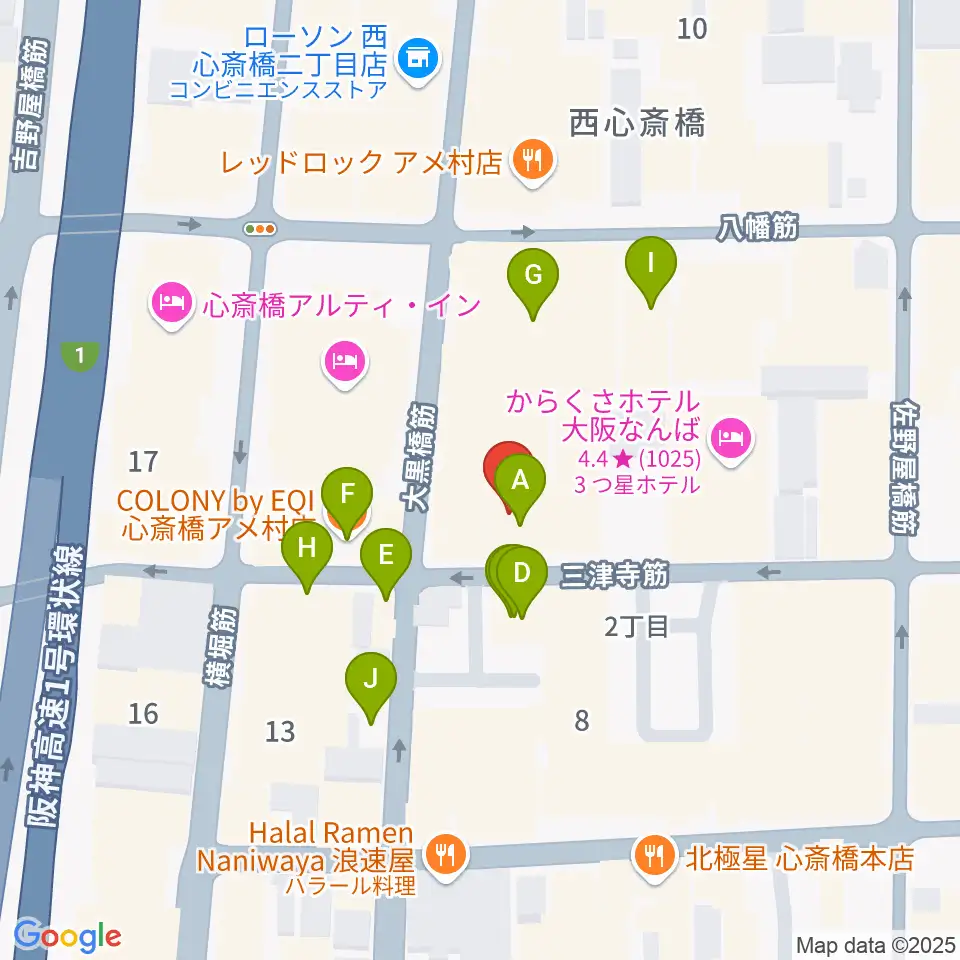シアーミュージック なんば校周辺のカフェ一覧地図