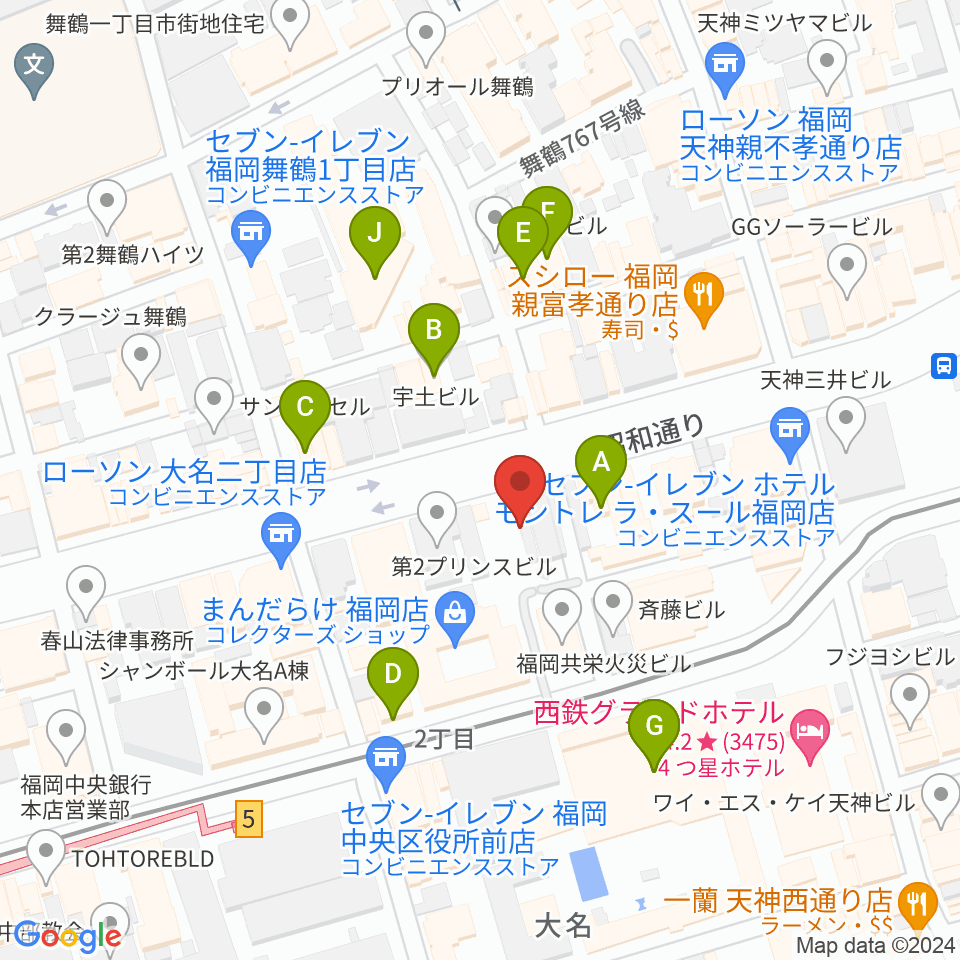 シアーミュージック福岡天神校周辺のカフェ一覧地図