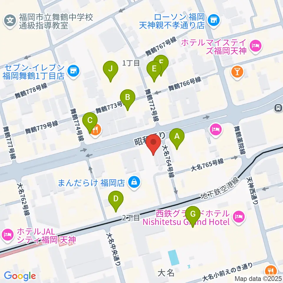 シアーミュージック福岡天神校周辺のカフェ一覧地図