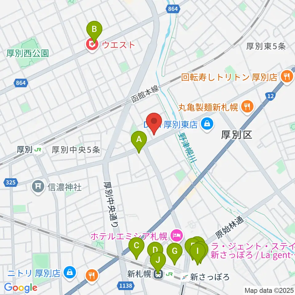 スズキメソード札幌支部 立木教室周辺のカフェ一覧地図