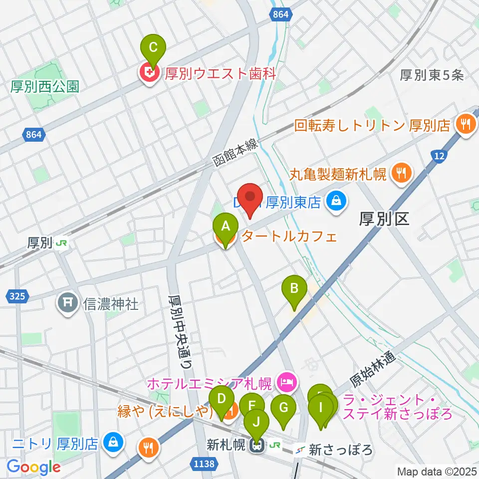 スズキメソード札幌支部 立木教室周辺のカフェ一覧地図