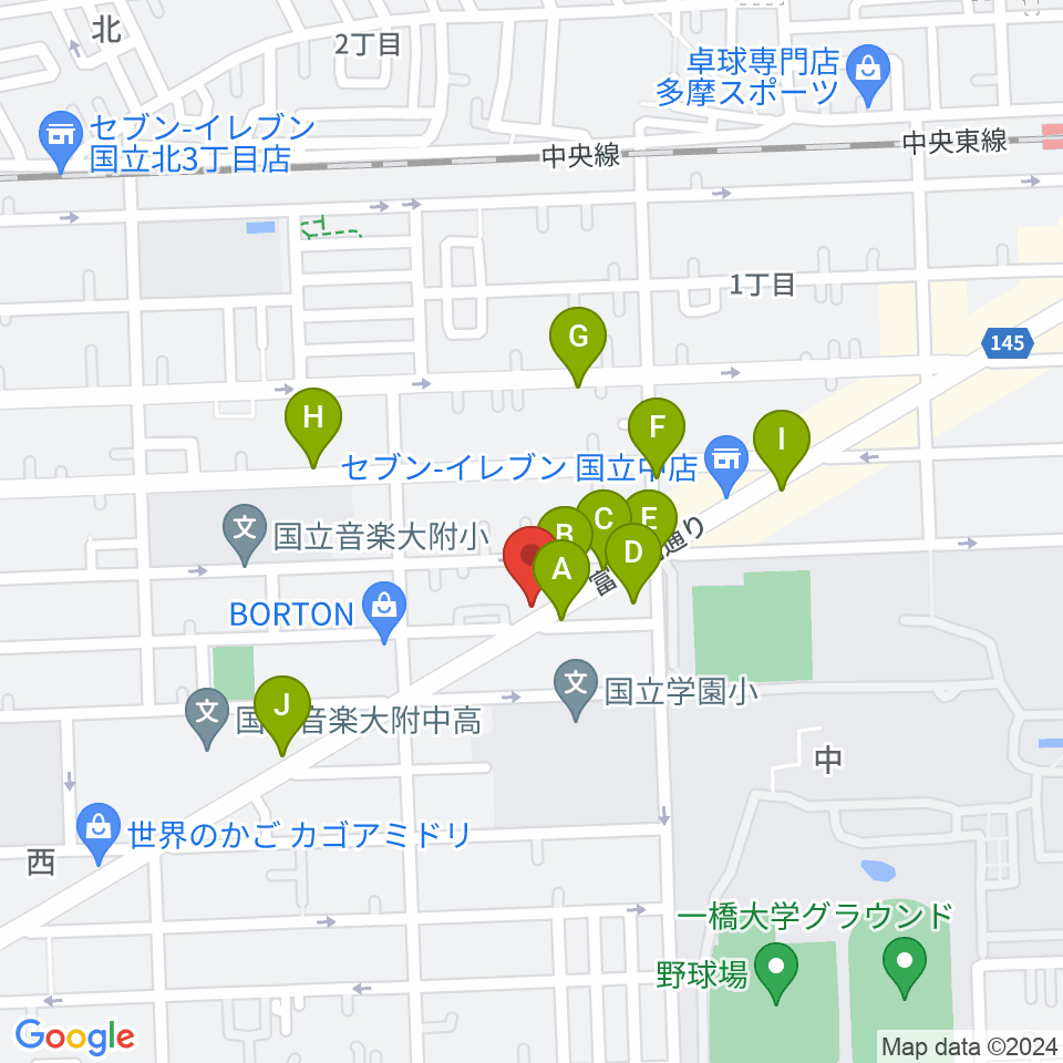 スズキ・メソード国立教室周辺のカフェ一覧地図