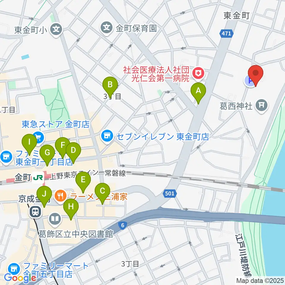 うえのおんがくじゅく かなまち周辺のカフェ一覧地図