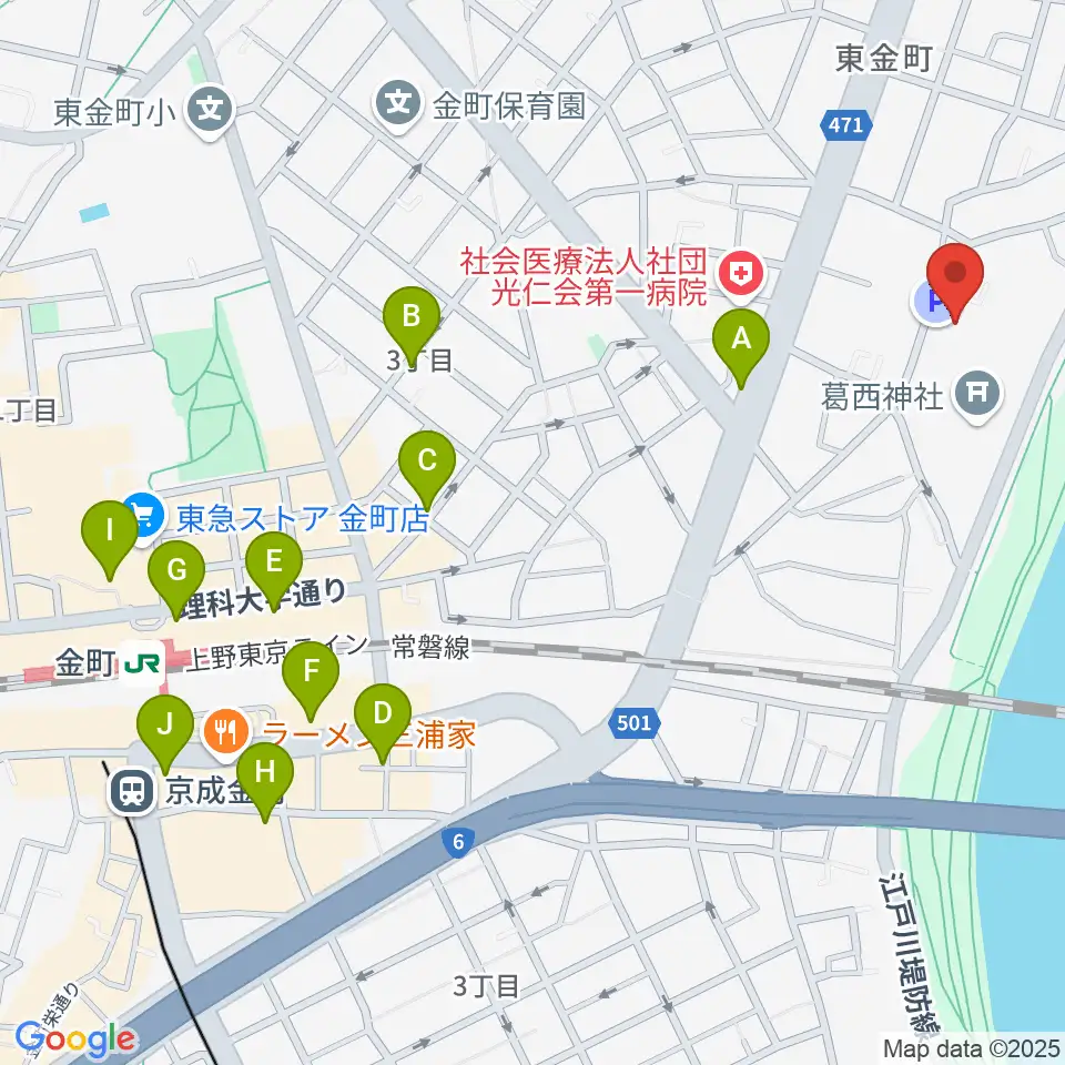うえのおんがくじゅく かなまち周辺のカフェ一覧地図