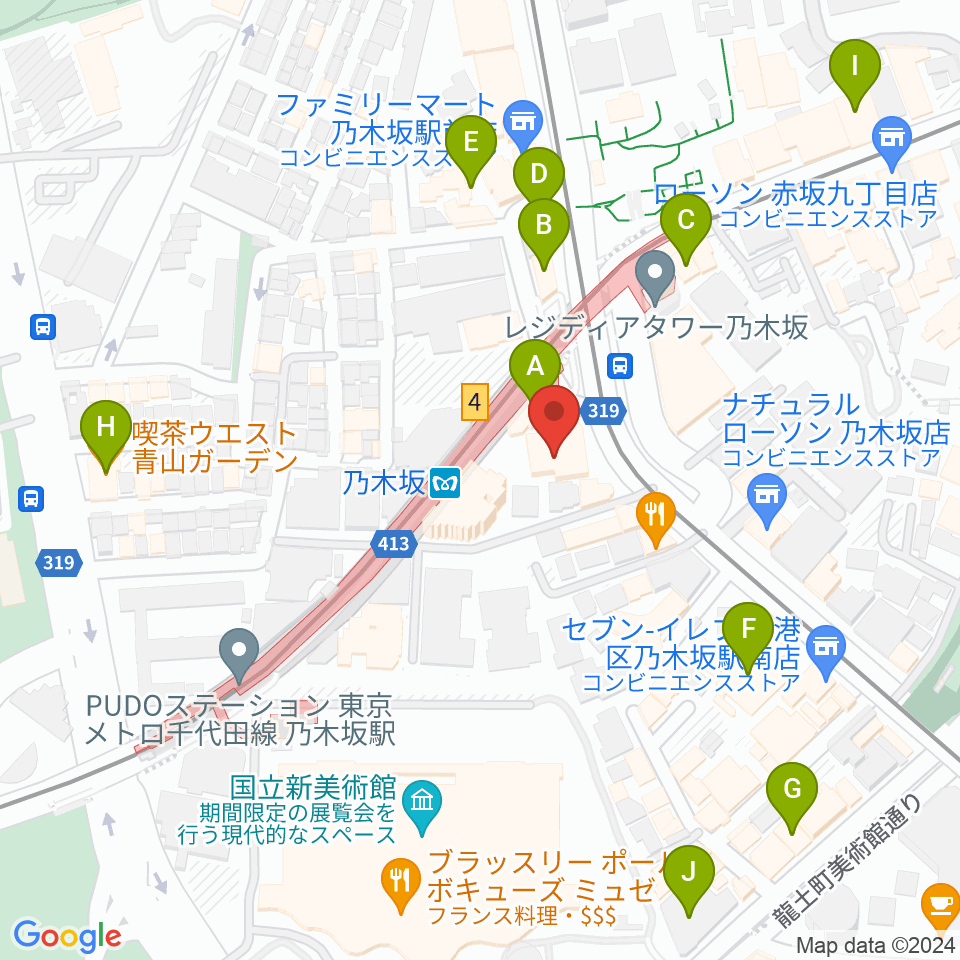 MONSTER STUDIO 乃木坂周辺のカフェ一覧地図