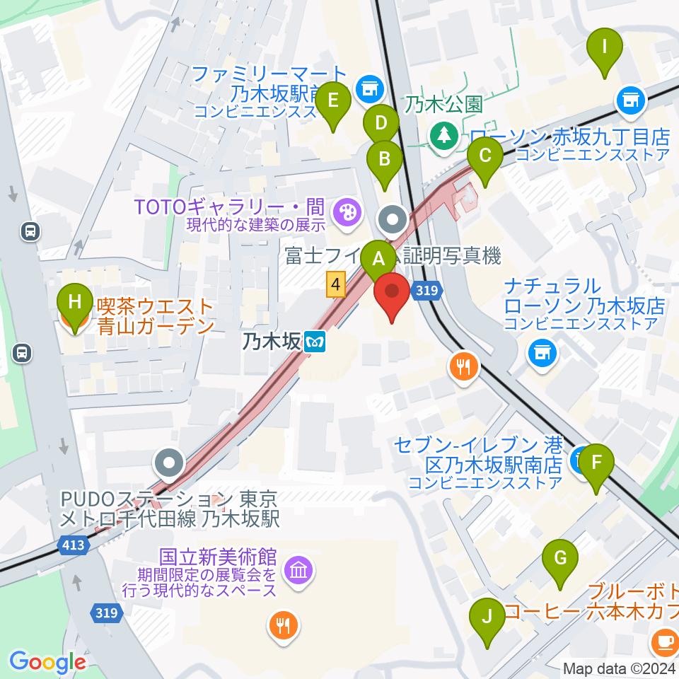 MONSTER STUDIO 乃木坂周辺のカフェ一覧地図