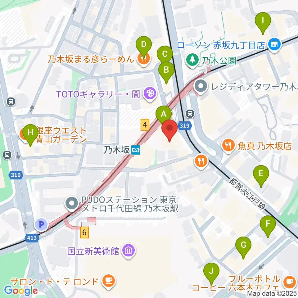 MONSTER STUDIO 乃木坂周辺のカフェ一覧地図