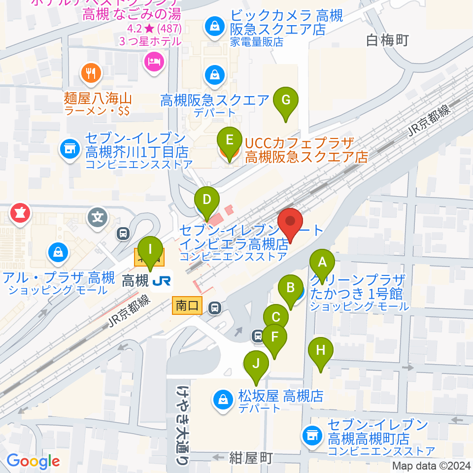 クロスパル高槻周辺のカフェ一覧地図