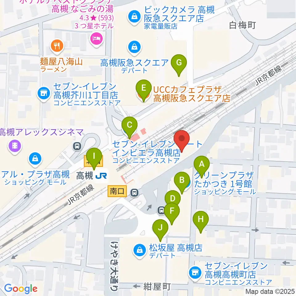 クロスパル高槻周辺のカフェ一覧地図