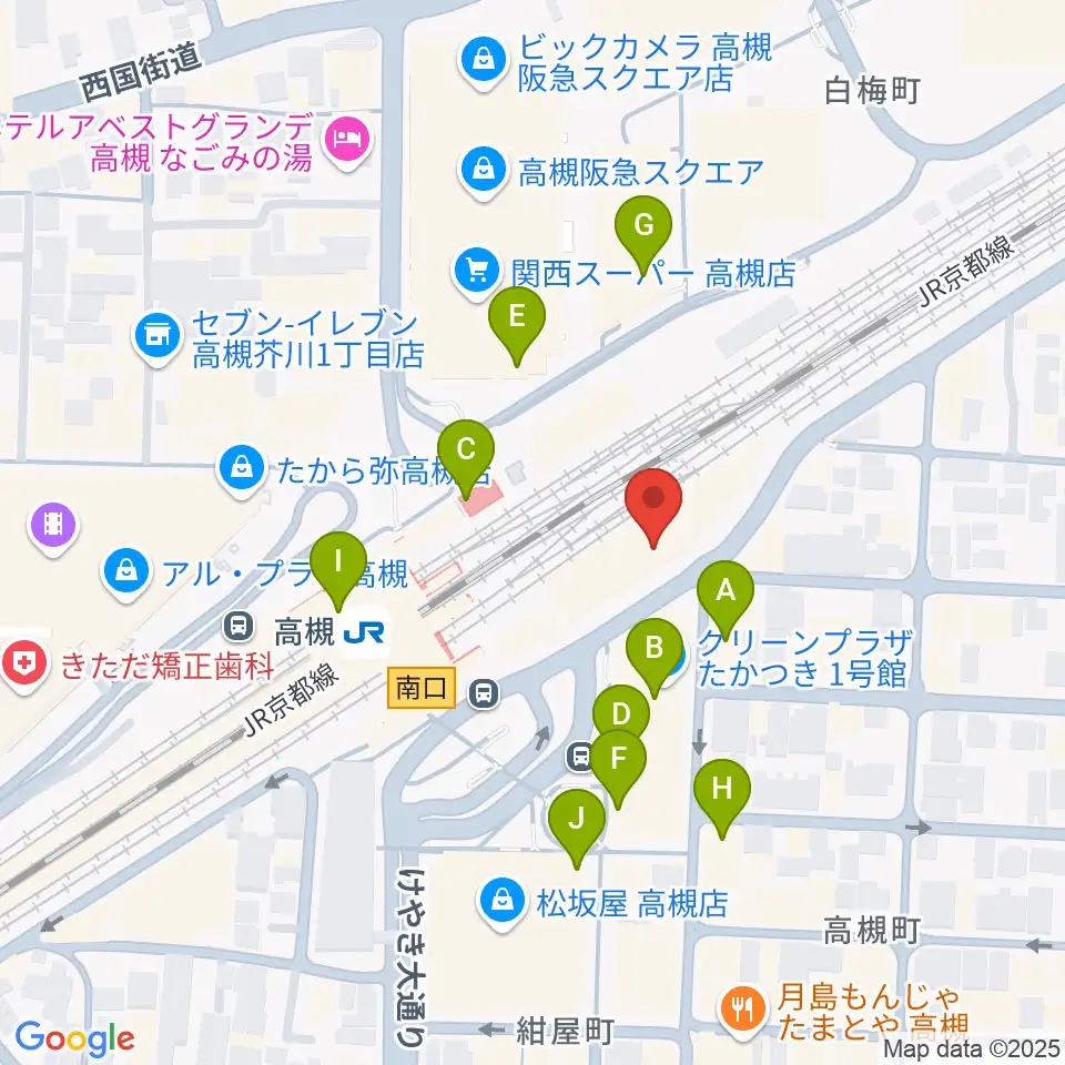 クロスパル高槻周辺のカフェ一覧地図