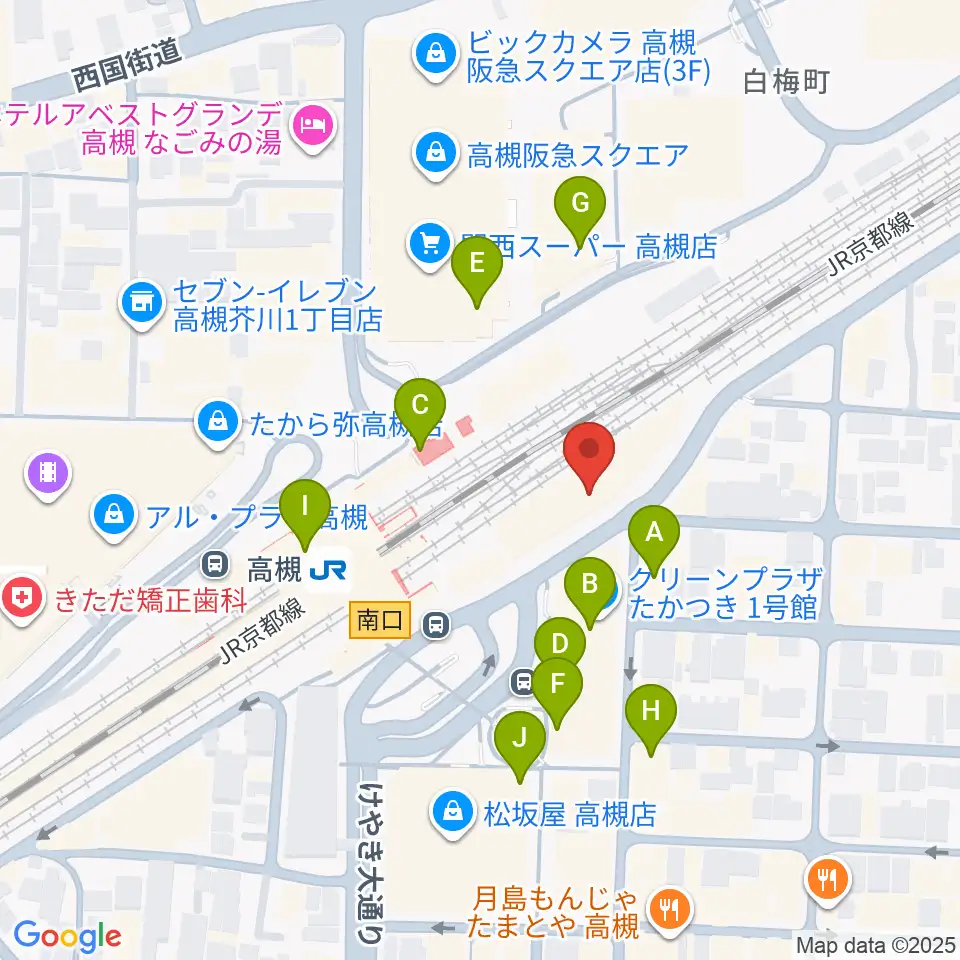 クロスパル高槻周辺のカフェ一覧地図